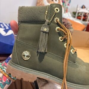 Timberland Olive Boots with Gold Logo